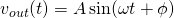 v_{out}(t) = A\sin(\omega t + \phi)